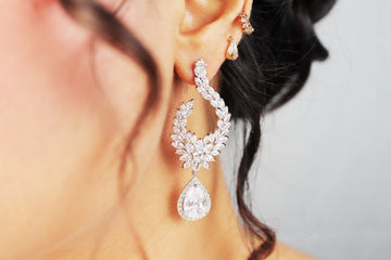 Cubic Zirconia Drop Crystal/Diamond Earrings, Long Bridal Jewelry, Bridal Earrings, Crystal Bridal Earrings, Statement Earrings Cz